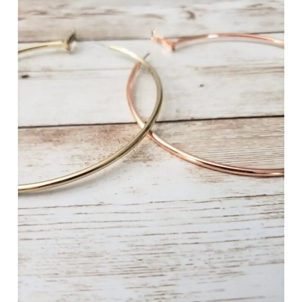 Extra Large Multi Tone Hoop Earrings (One Gold Tone, One Rose Gold Tone)